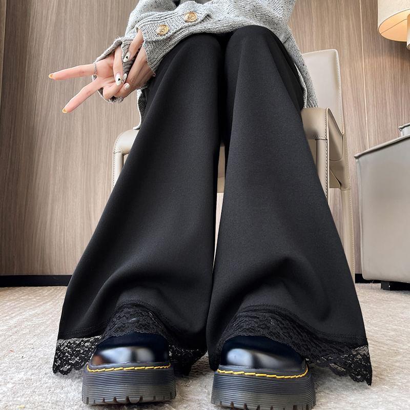 High Waist Plain Wide Leg Pants Product Image