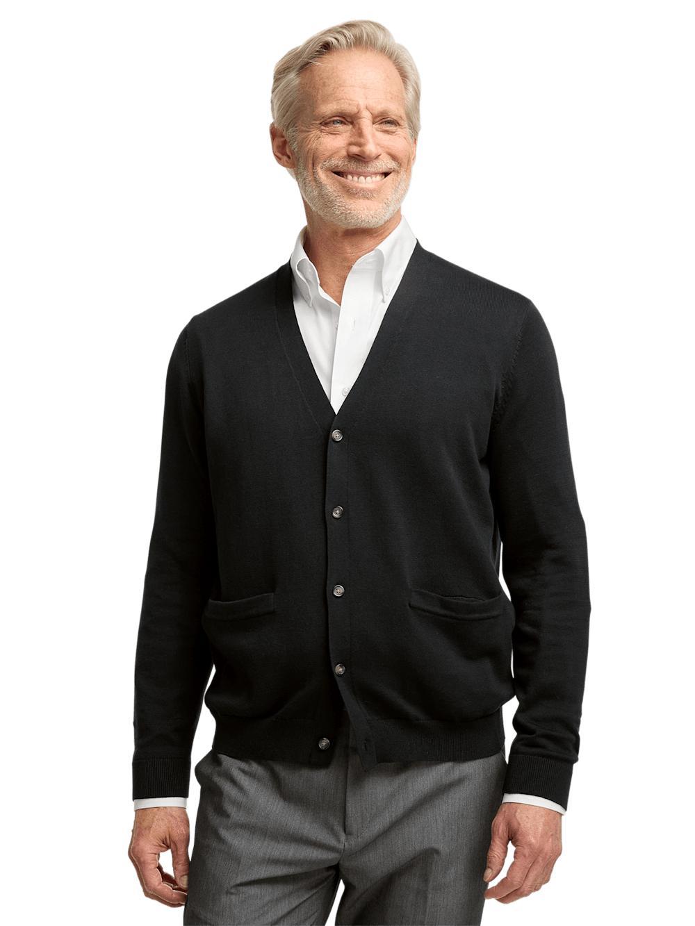 Supima Cotton Button Front Cardigan - Black Product Image