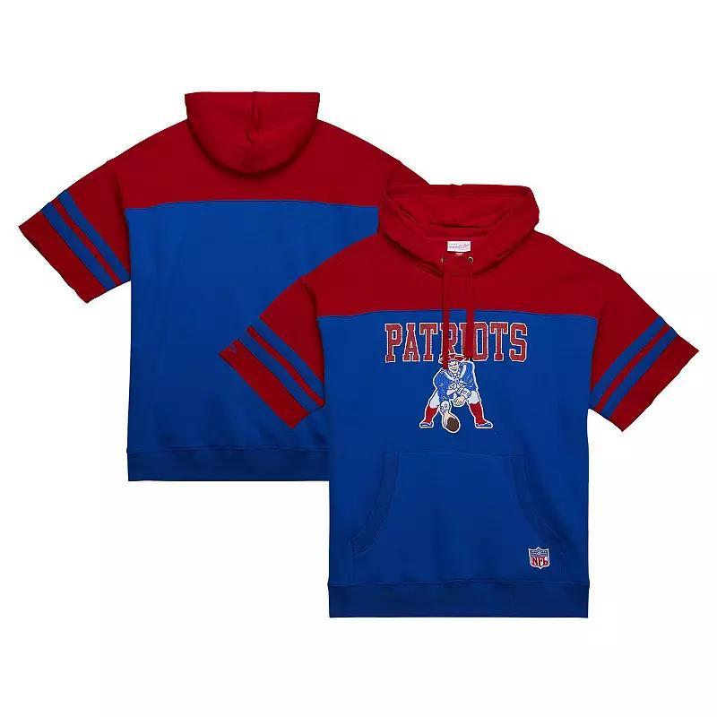 Mens Mitchell & Ness Royal New England Patriots Off Field Vintage Logo Short Sleeve Pullover Hoodie Product Image