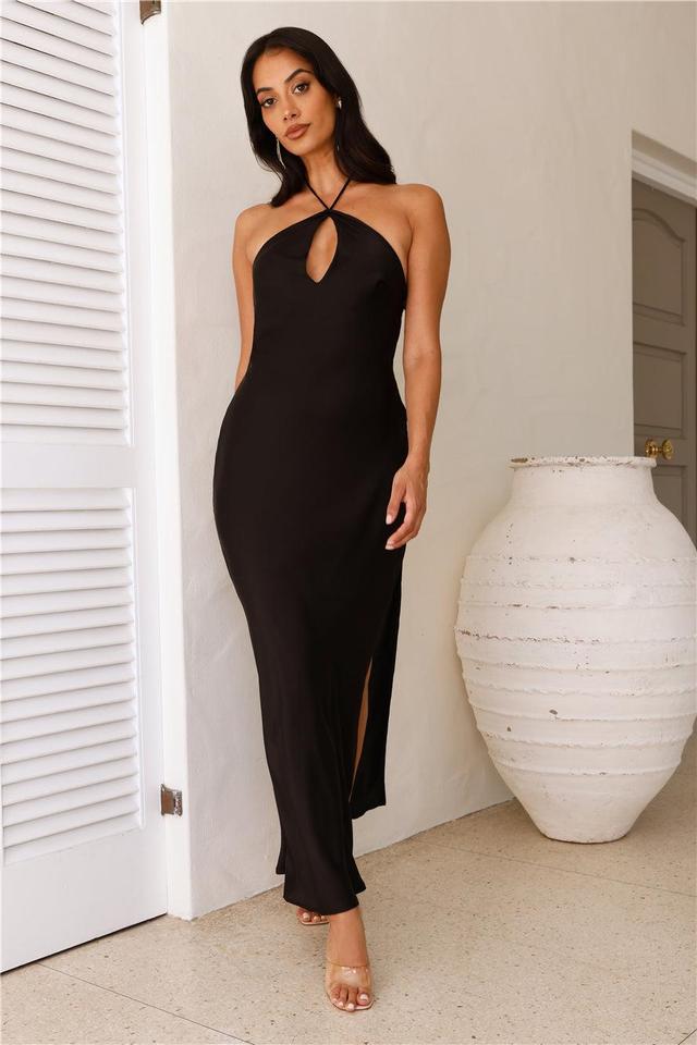 HELLO MOLLY Admired From All Angles Satin Halter Maxi Dress Black Product Image