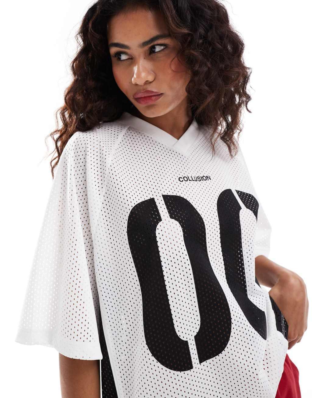 COLLUSION oversized sports tee with number graphic in ivory Product Image