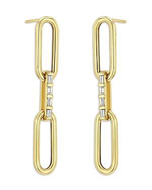 Zo Chicco Large Paperclip Chain with Baguette Diamond Link Drop Earrings Product Image