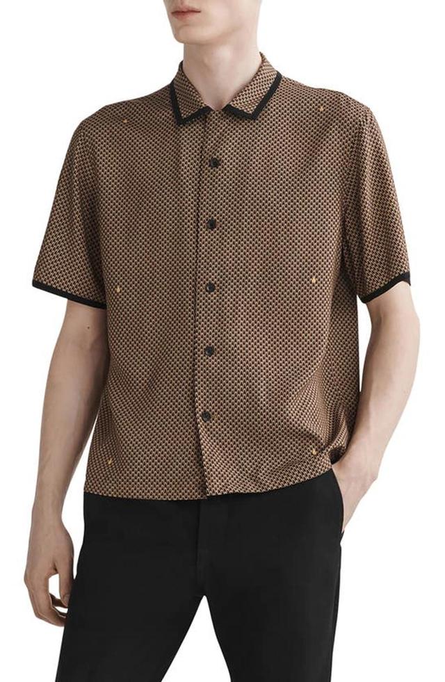 Foulard Print Short Sleeve Button-up Shirt In Black Beige Product Image