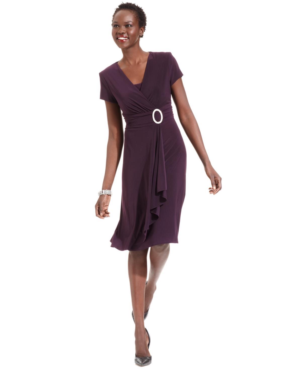 R&M Richards Short-Sleeve Faux-Wrap Dress Product Image