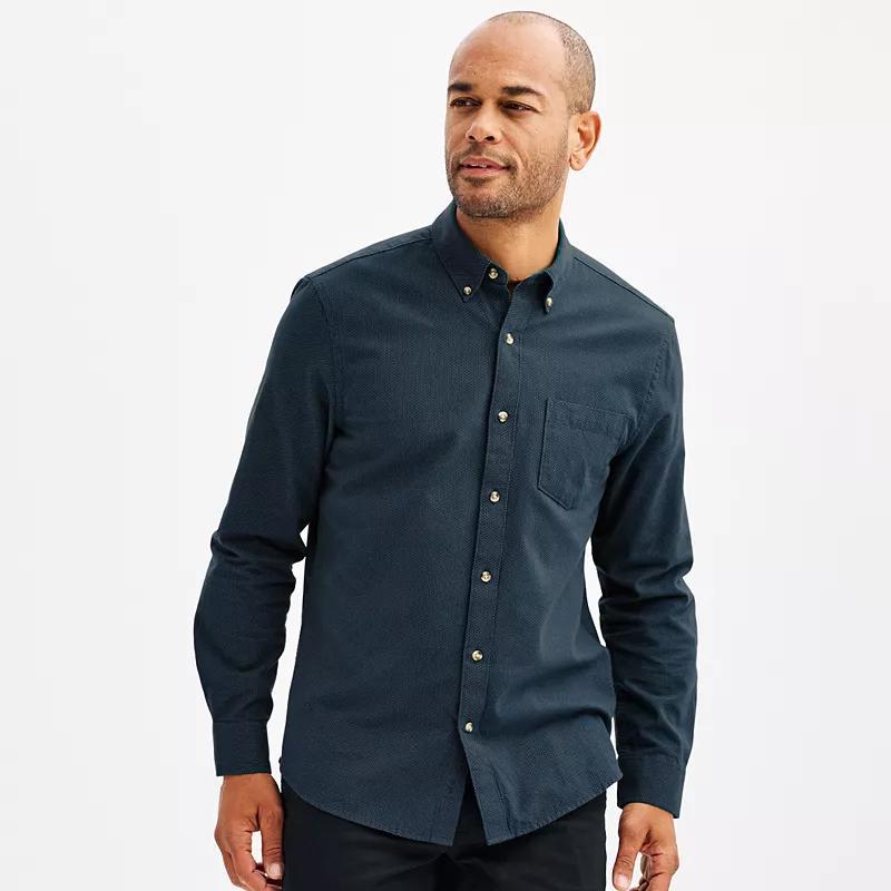 Mens Sonoma Goods For Life Long Sleeve Perfect Length Button-Down Shirt Blue Pin Dot Product Image