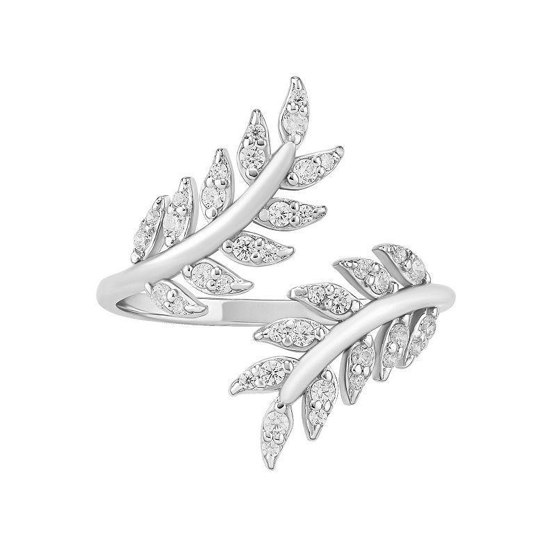 PRIMROSE Sterling Silver Cubic Zirconia Leaf Bypass Ring, Womens Sterling Clear Product Image