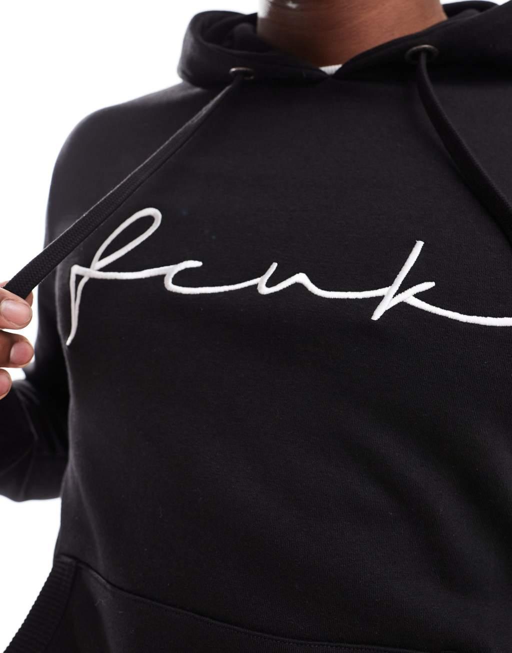 FCUK script logo overhead hoodie in black Product Image