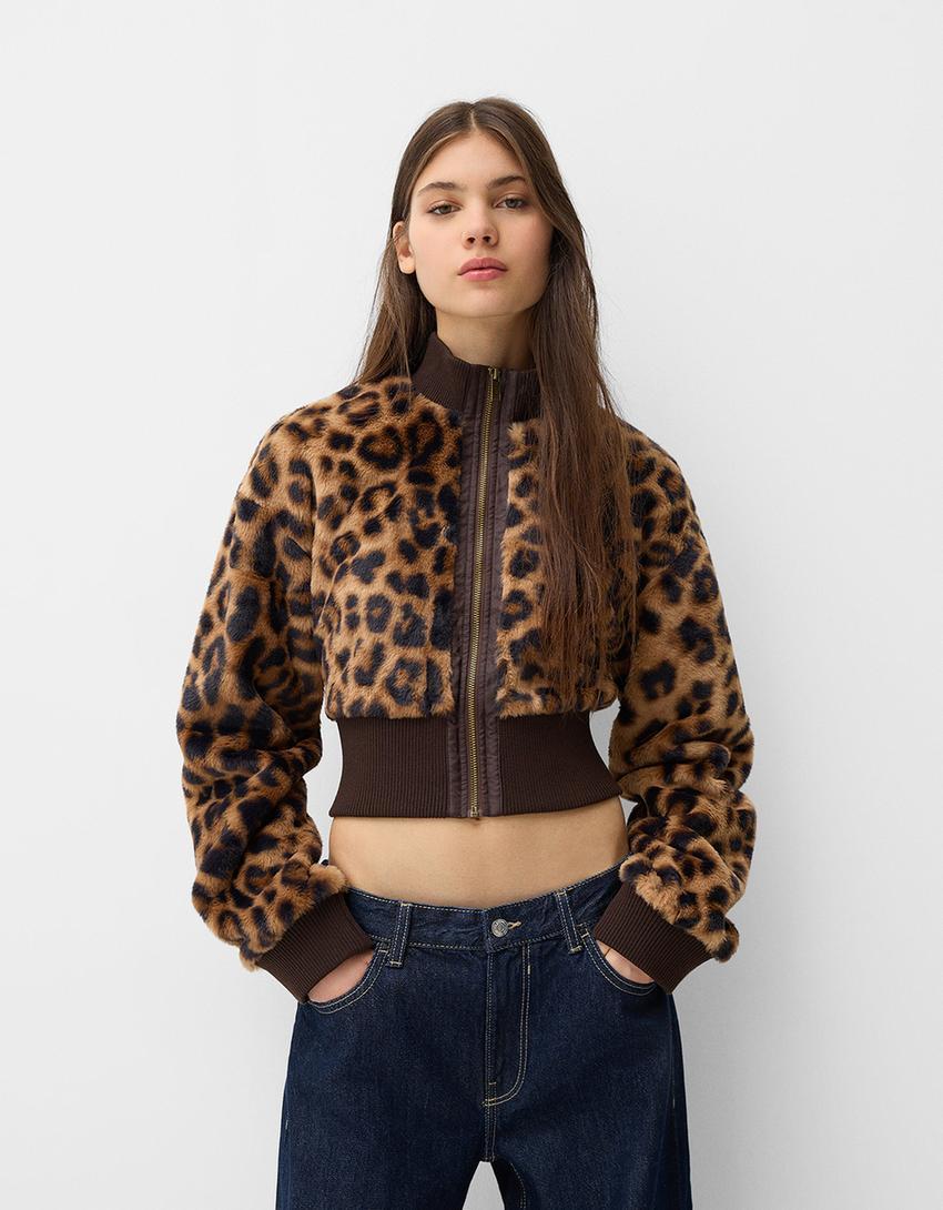 Animal print leather effect jacket Product Image