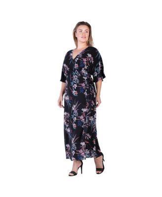 Plus Size V-Neck Print Kimono Wrap Maxi Dress Product Image