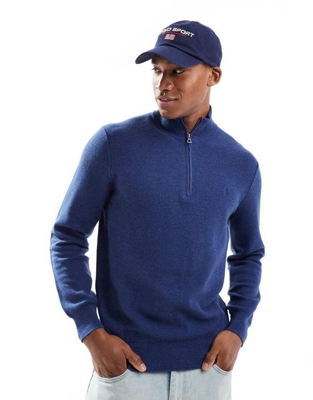 Icon Logo Half Zip Cotton Knit Sweater In Navy Heather Product Image