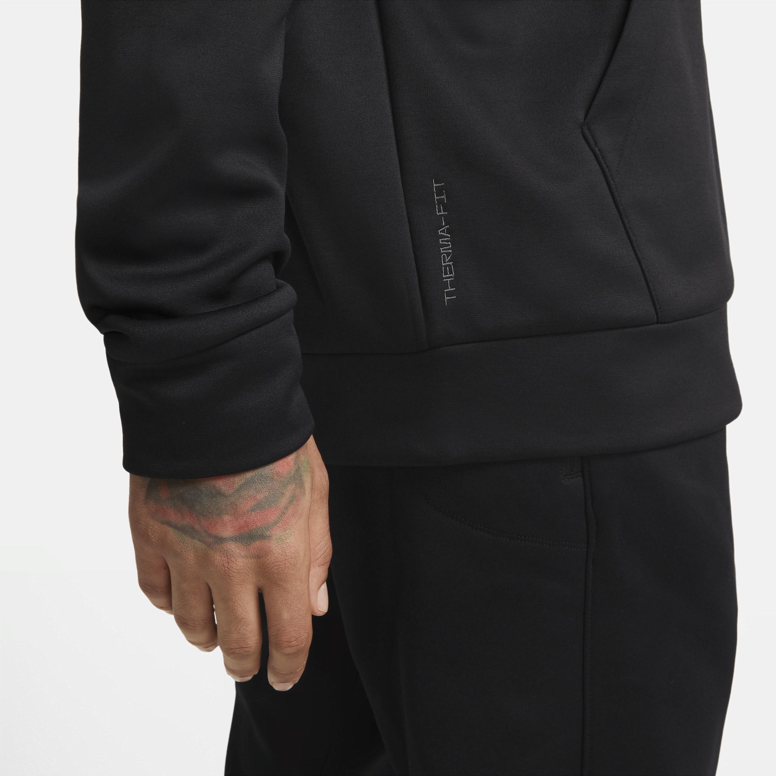 Nike Mens Therma Fleece Pullover Hoodie - Black/Black/White Product Image