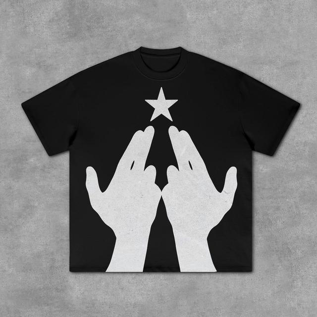 Sopula Retro Abstract Pistol Hand Gesture Graphics Cotton T-Shirt Product Image