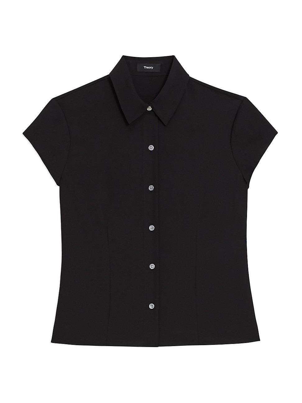 Womens Cap-Sleeve Silk Button-Front Shirt Product Image