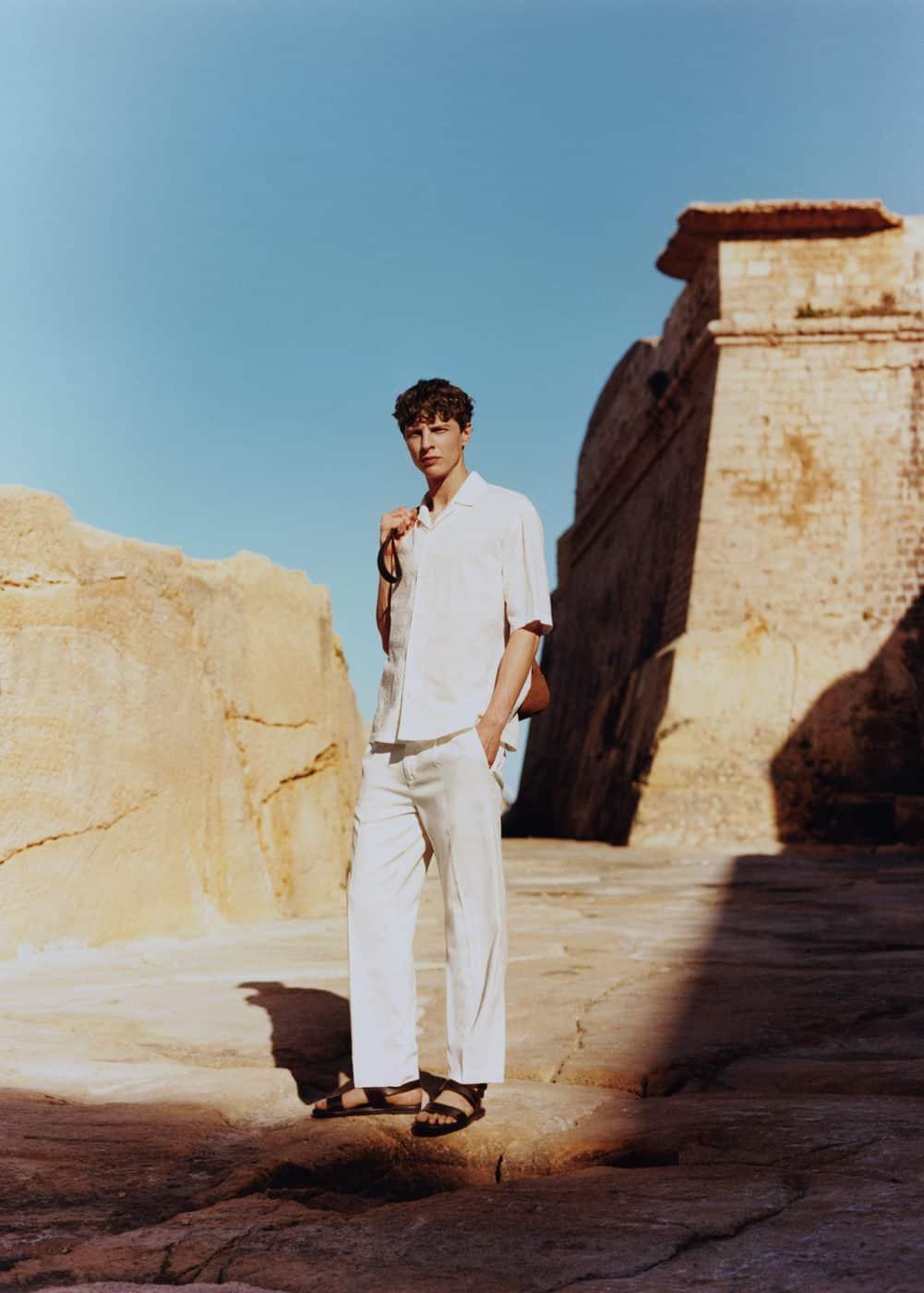 MANGO MAN - Cotton lyocell pleated pants off whiteMen Product Image