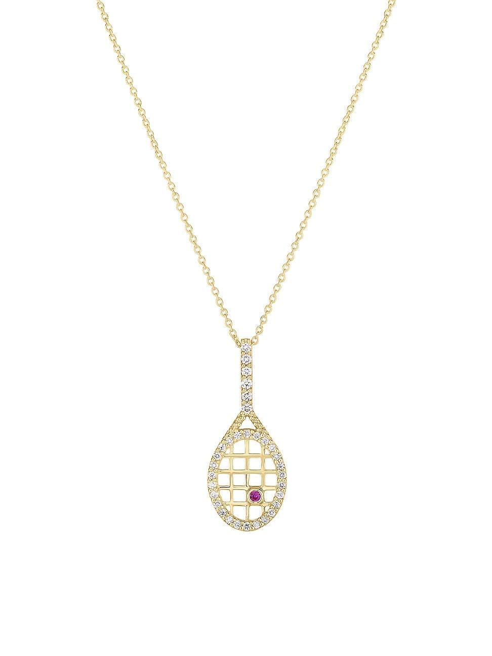 Womens Tiny Treasures 18K Gold, Diamond & Ruby Tennis Racket Necklace Product Image