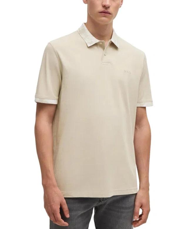 Cotton-piqu Polo Shirt With Camouflage-print Trims In Light Beige Product Image