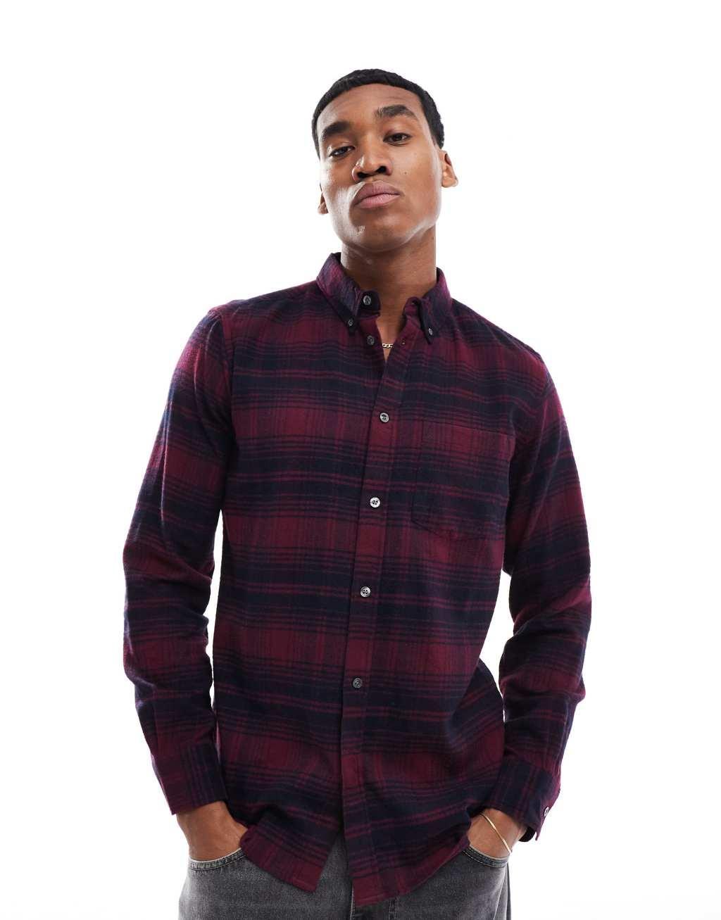 French Connection long sleeve plaid flannel shirt in red and navy product image