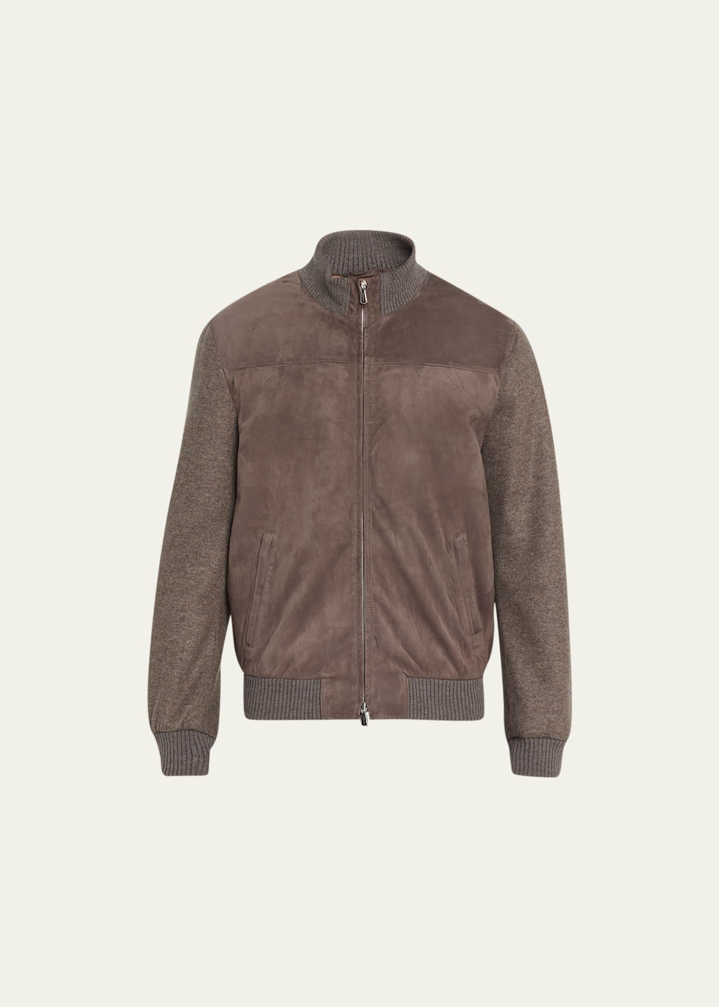 Mens Suede Blouson Jacket with Jersey Sleeves Product Image