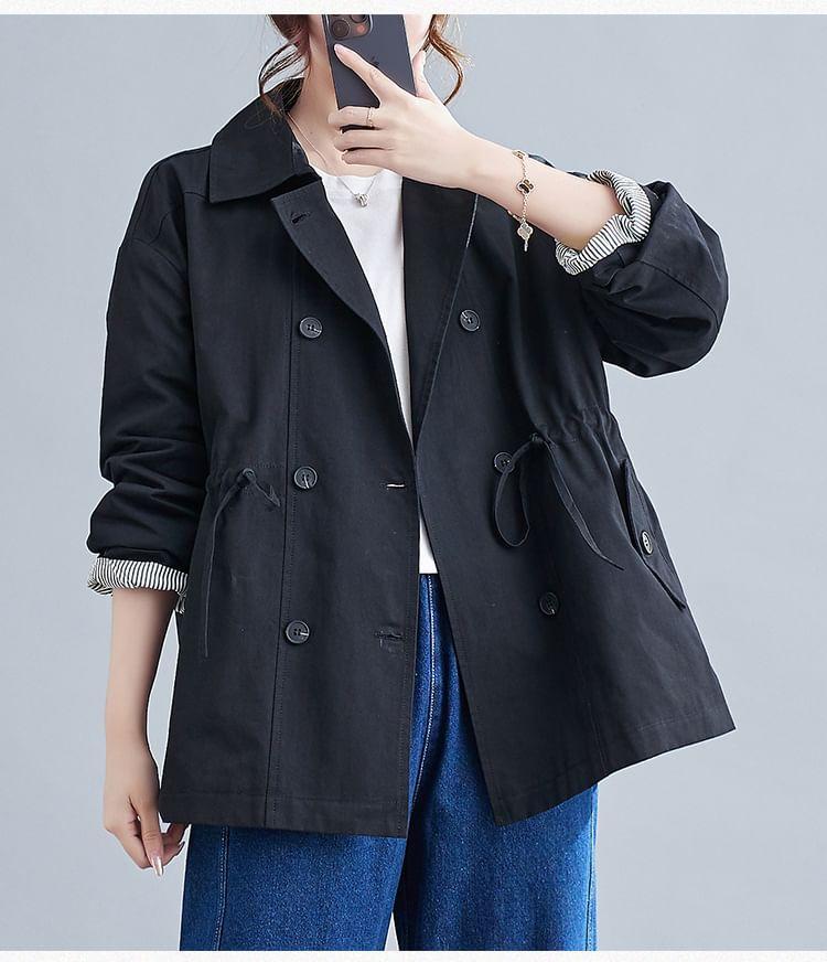 Collar Plain Double-Breasted Trench Jacket Product Image