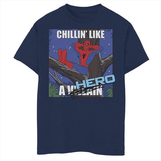 Boys 8-20 Marvel Spider-Man Chillin Like A Hero Cross Out Portrait Graphic Tee, Boys Blue Product Image