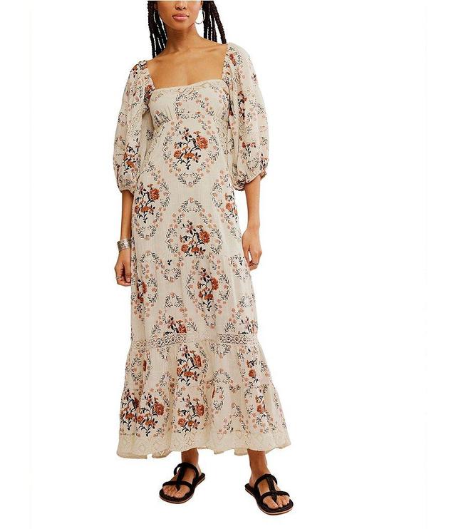 Free People All The Attitude Floral Print Square Neck 3/4 Sleeve Maxi Dress Product Image