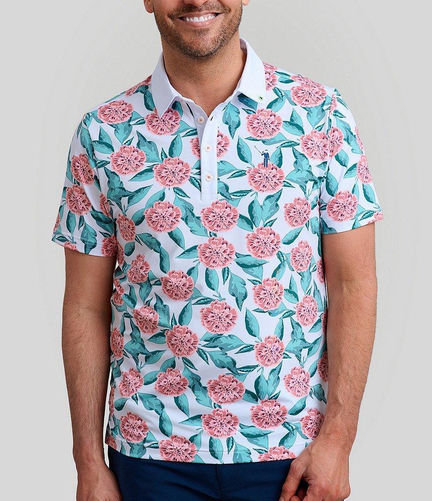 William Murray Tropical Mums Knit Short Sleeve Floral Print Polo Shirt Product Image