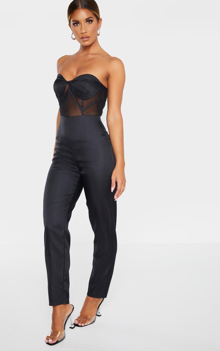 Black Bandeau Mesh Insert Cup Detail Jumpsuit Product Image