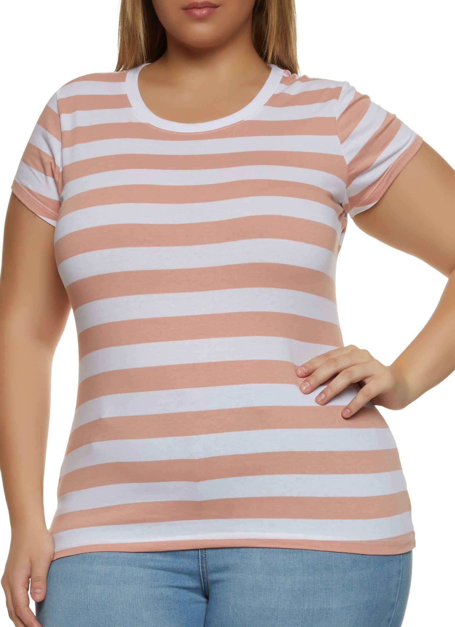 Womens Plus Size Striped Crew Neck Tee Product Image