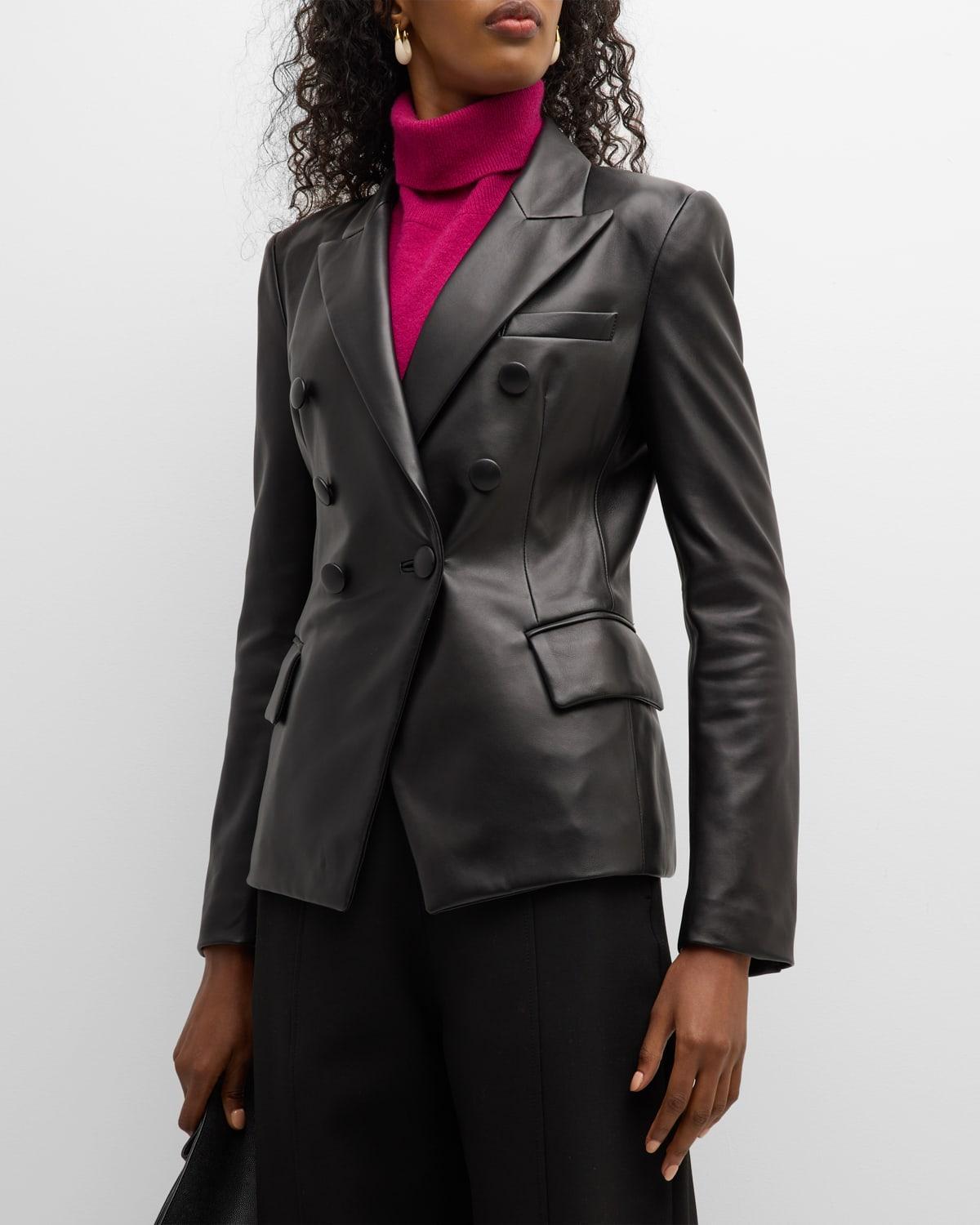 Womens Nappa Leather Double-Breasted Blazer Product Image