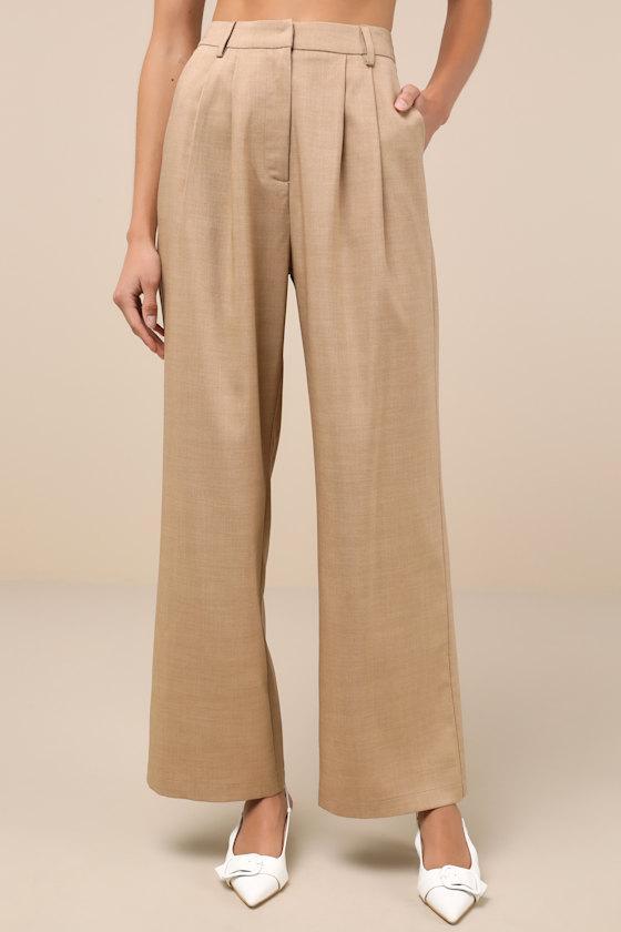 Bold Poise Tan High Rise Straight Leg Trouser Pants Product Image