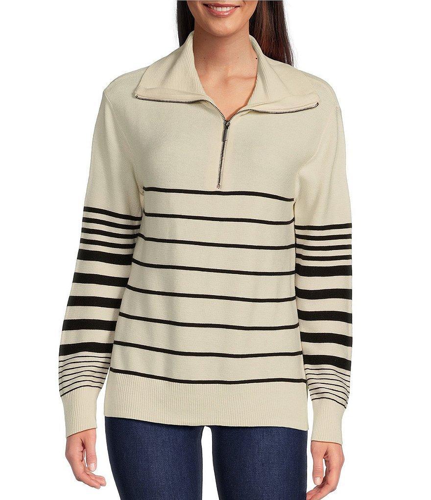 NIC + ZOE Easy Stripe Half Zip Long Sleeve Sweater Product Image