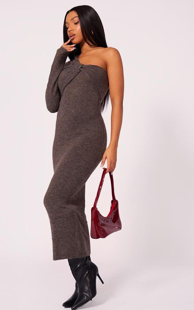 Chocolate Luxe Knit Twist Front Midi Dress Product Image