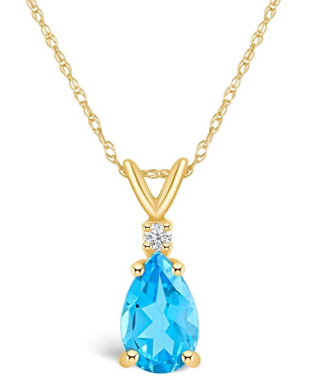 Celebration Gems 14k Gold Pear Shaped Blue Topaz & Diamond Accent Pendant Necklace, Womens Product Image