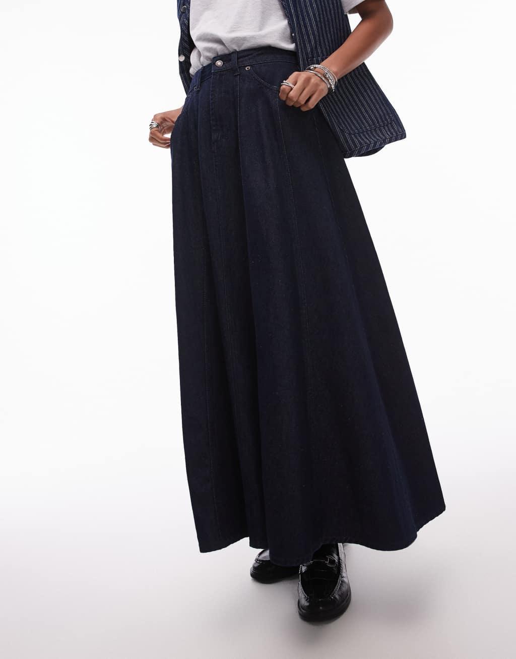 Topshop denim circle skirt in indigo Product Image