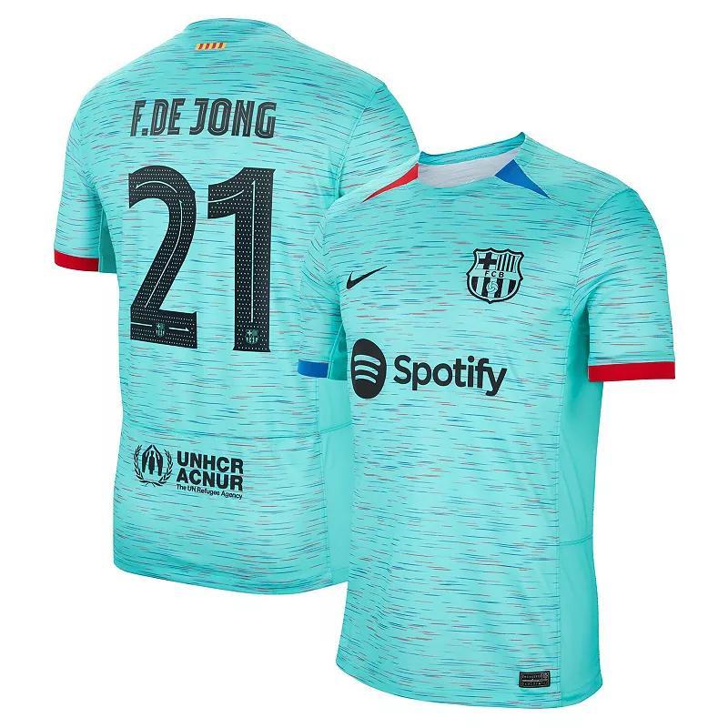 Mens Nike Frenkie de Jong Aqua Barcelona 2023/24 Third Replica Jersey Bar Turquoise A Product Image