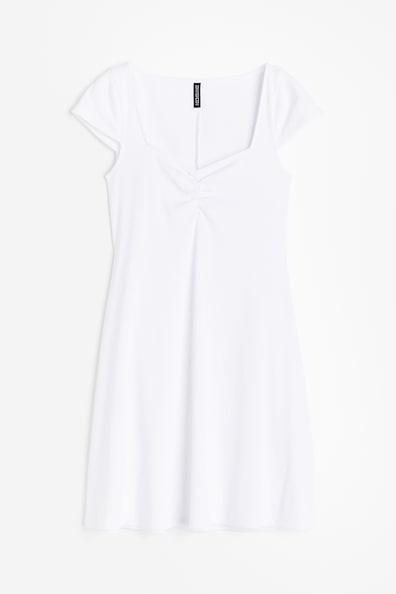 H & M - Cap-sleeved Jersey Dress - White Product Image