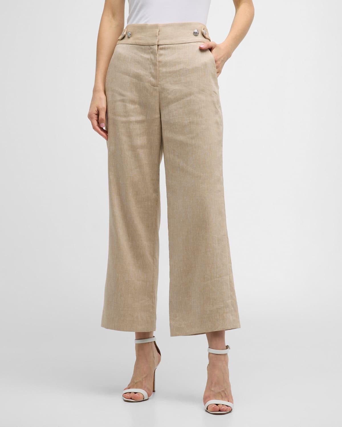 Veronica Beard Aubrie Flare Crop Linen Blend Pants Product Image