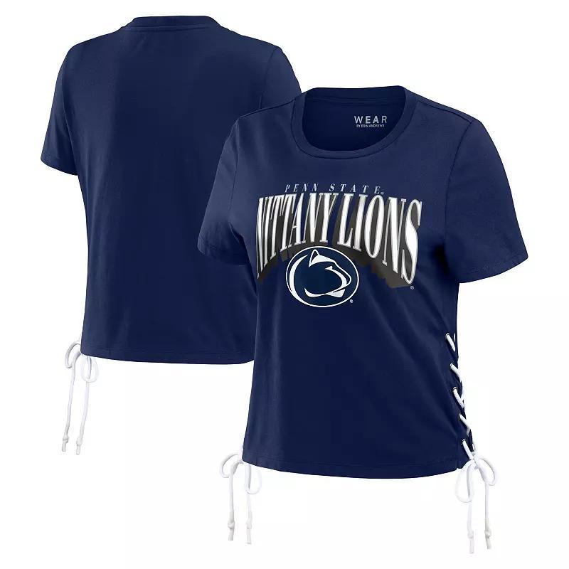 Womens WEAR by Erin Andrews College Seattle Seahawks Lace Up Side Modest Cropped T-Shirt Blue Product Image