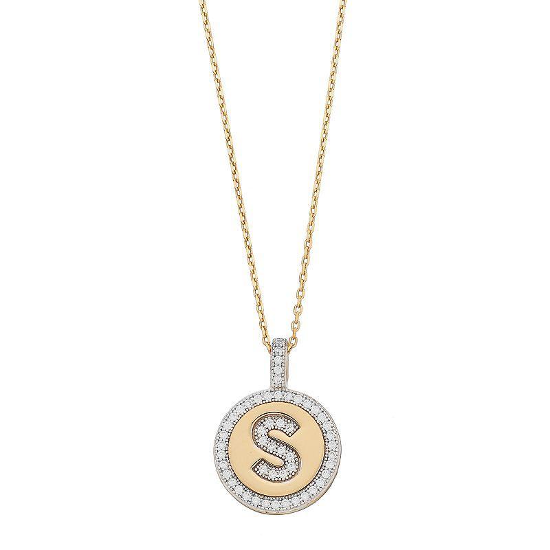 14k Gold Over Silver Cubic Zirconia Initial Pendant Necklace, Womens Yellow Product Image