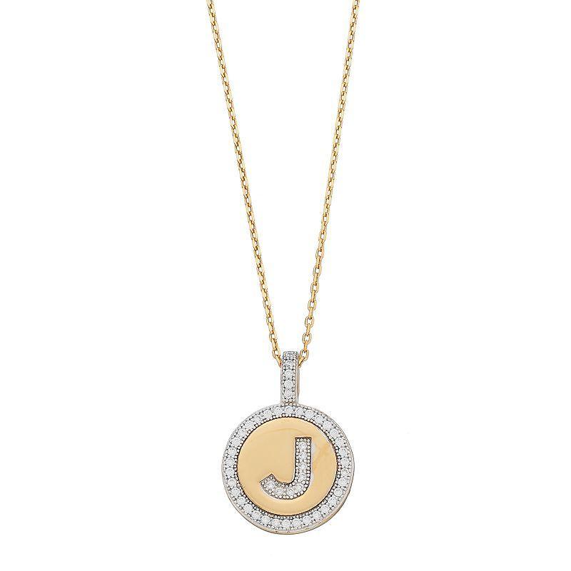 14k Gold Over Silver Cubic Zirconia Initial Pendant Necklace, Womens Product Image