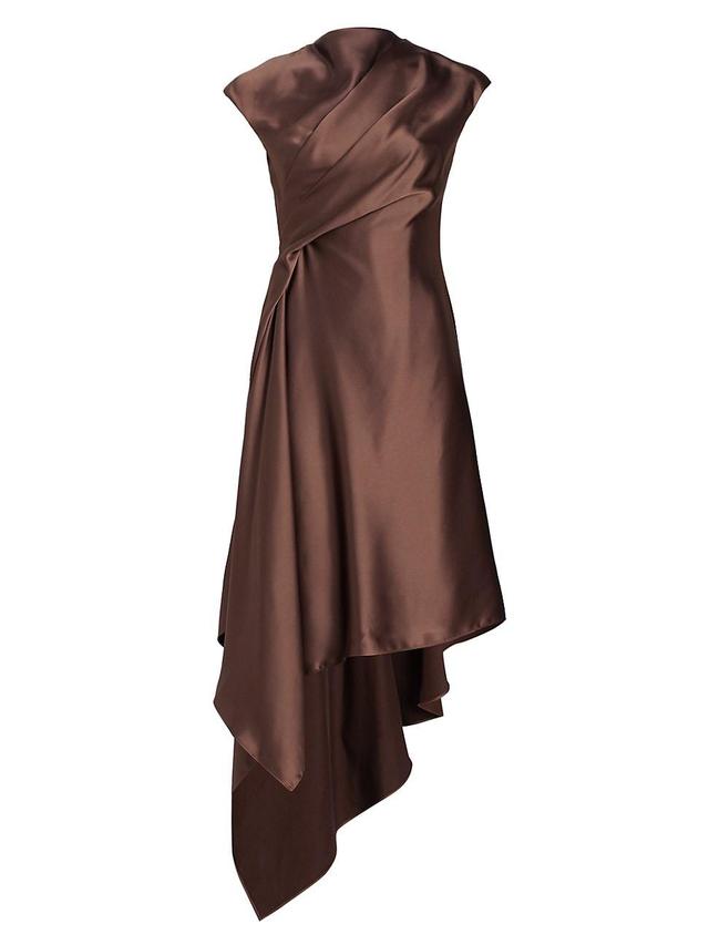 Womens Draped Satin Asymmetric Cocktail Dress Product Image