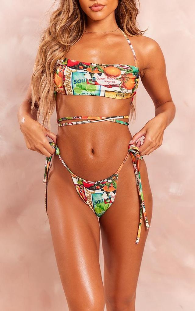 Orange Postcard Print Tie Side Bikini Bottoms Product Image