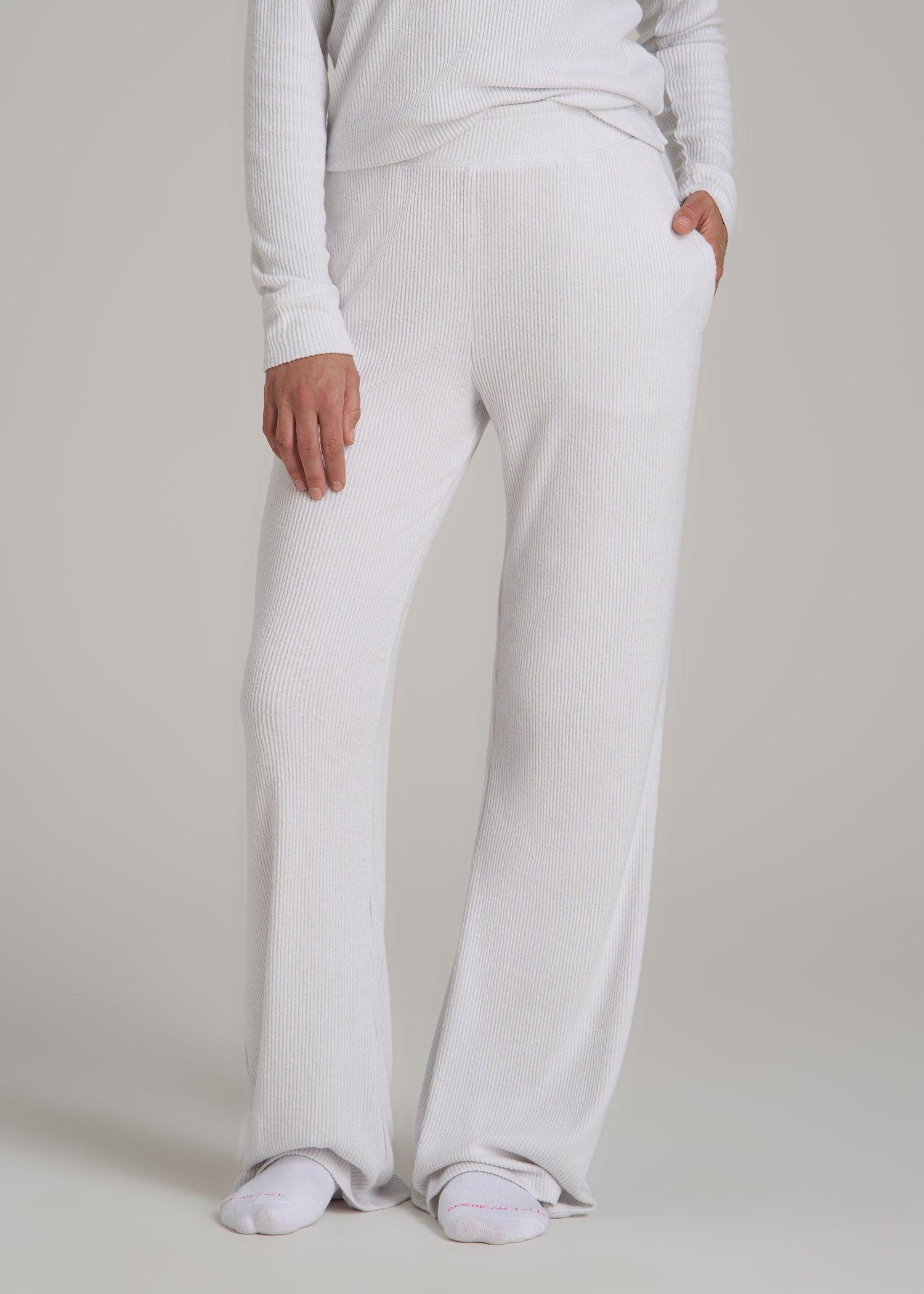 Women's Ribbed Flare Extra-Long Lounge Pants in Cloud White Product Image