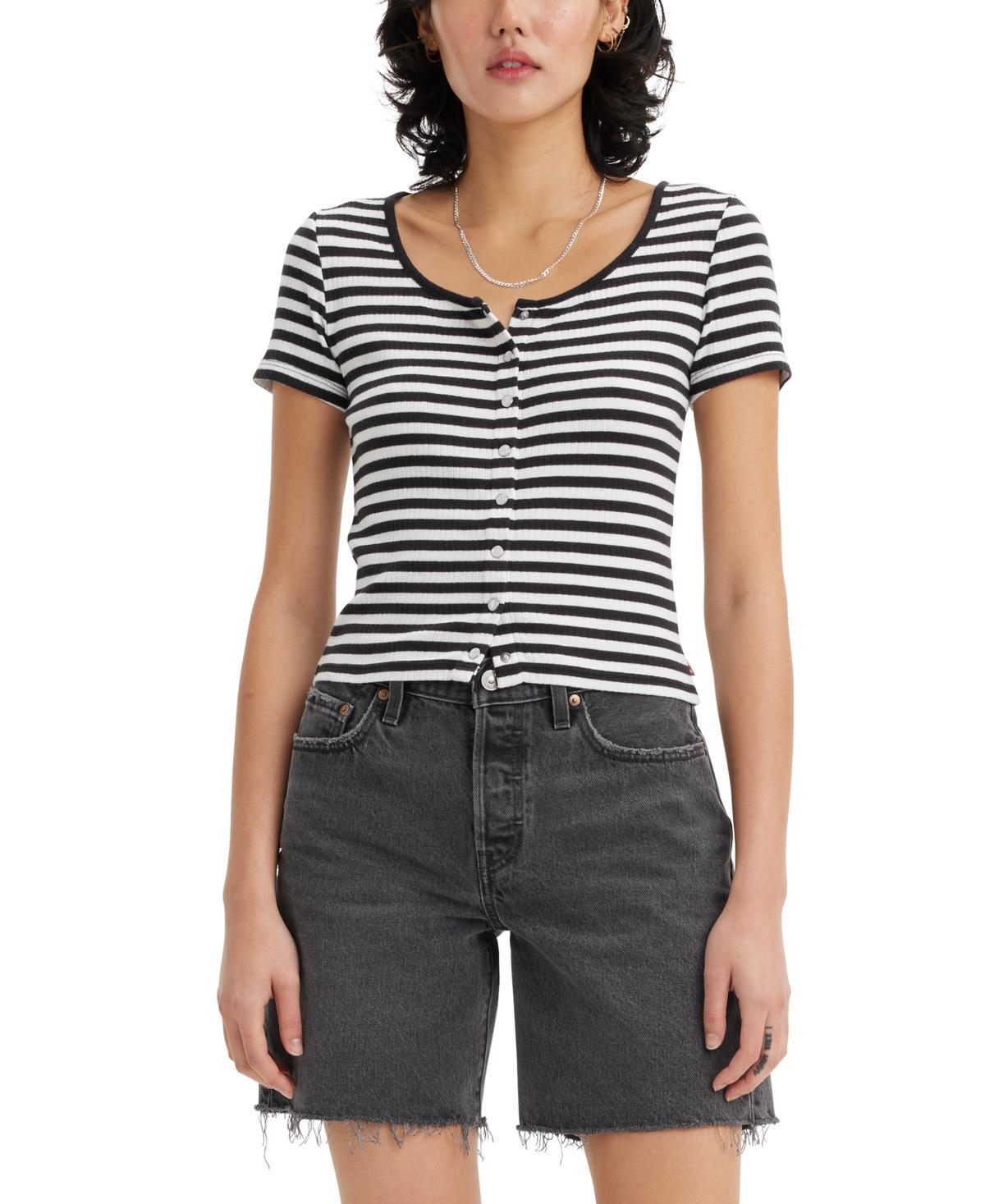 Women's Britt Cropped Snap-Front Short-Sleeve Top Product Image