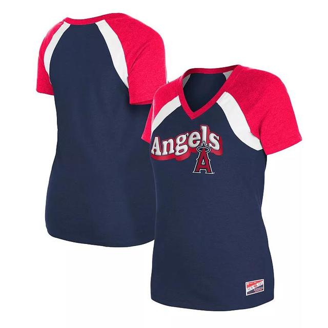 Womens New Era Navy Los Angeles Angels Heathered Raglan V-Neck T-Shirt ANG Blue Product Image