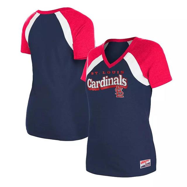 Womens New Era St. Louis Cardinals Heathered Raglan V-Neck T-Shirt Blue Product Image