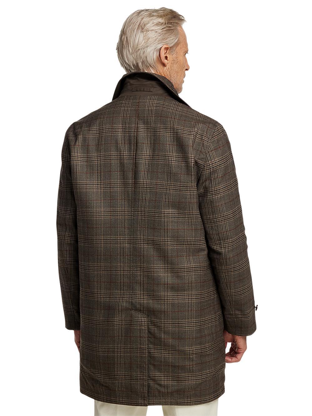 Wool / Cotton Stretch Reversible Plaid Trench Coat - Dark Brown/brown Plaid Product Image