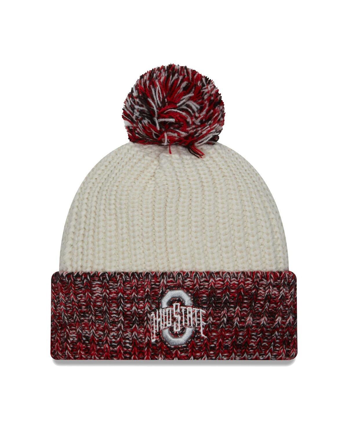 Womens New Era Cream Ohio State Buckeyes Fresh Cuffed Knit Hat with Pom Product Image