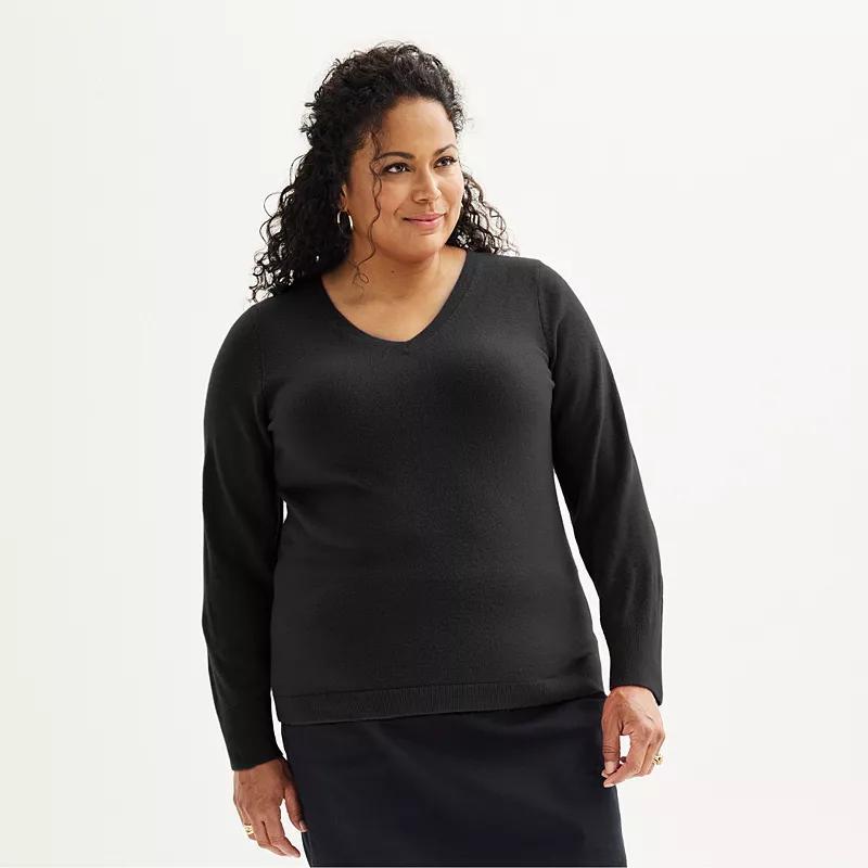 Plus Size Croft & Barrow Extra Soft V-Neck Sweater, Womens Grey Gray Product Image