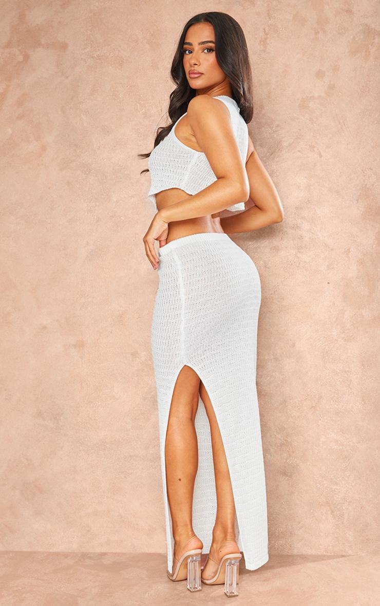 Petite White Knitted Cut Out Waist Maxi Dress Product Image